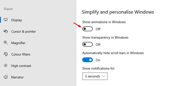 Cómo desactivar las animaciones en una computadora con Windows 10