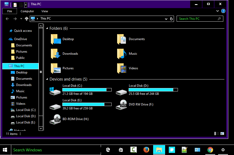 Aktiver mørkt tema for hver app i Windows 10