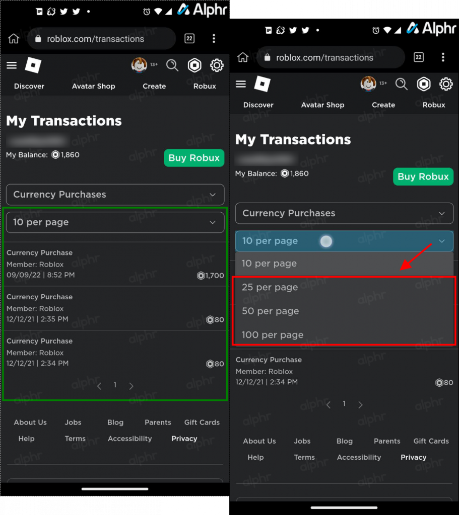 Comment afficher l'historique des achats dans Roblox