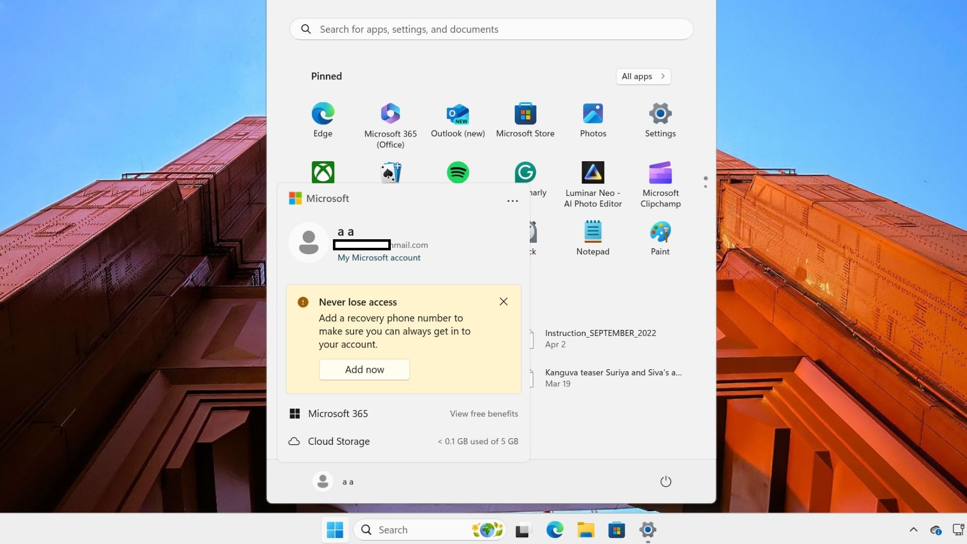 Il menu Start di Windows 11 implementa il menu di Microsoft 365 che ...