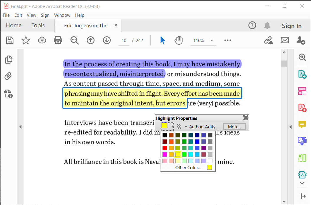 Adobe Acrobat Reader でハイライトの色を変更する方法