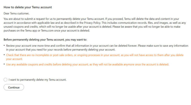 Hoe u uw TEMU -account kunt verwijderen