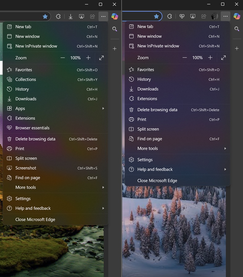 A Microsoft Edge está aparando no menu de três pontos depois de inchar ...