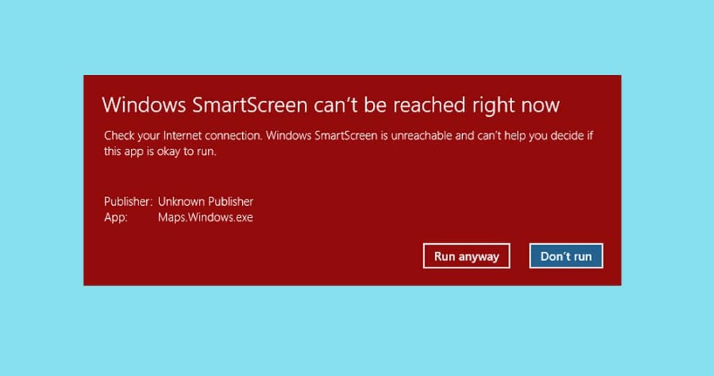 Solução: o Windows SmartScreen não pode ser acessado neste momento