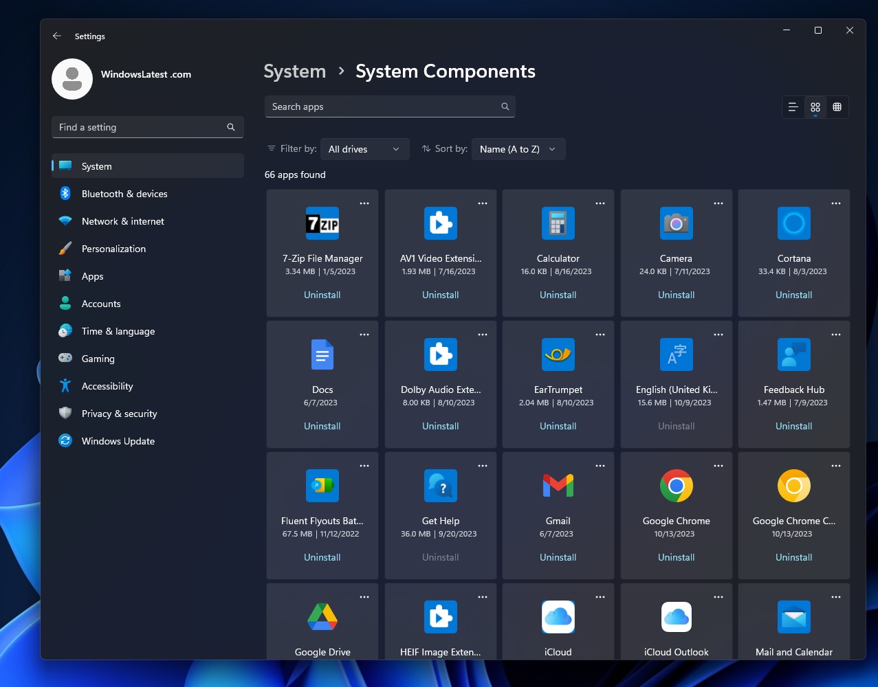 Windows 11 23H2 dostáva nové centrum „Systémové komponenty“.