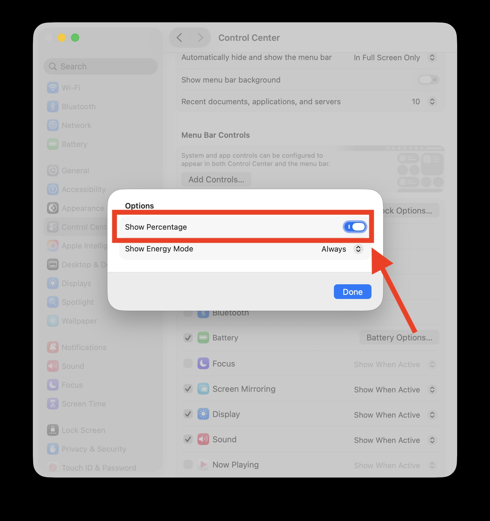 Cómo mostrar el porcentaje de batería en la barra de menú de macOS Tahoe