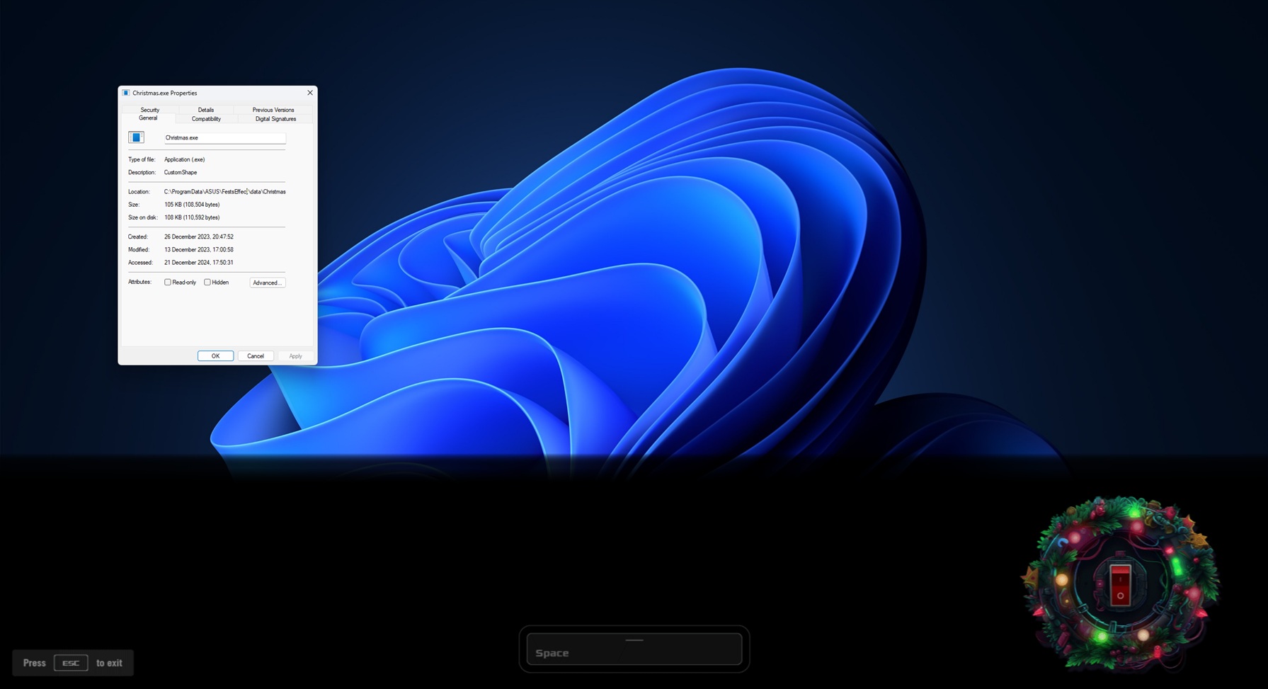 Asus bombardea Windows 11 con un banner de corona navideña similar a un malware Christmas.exe