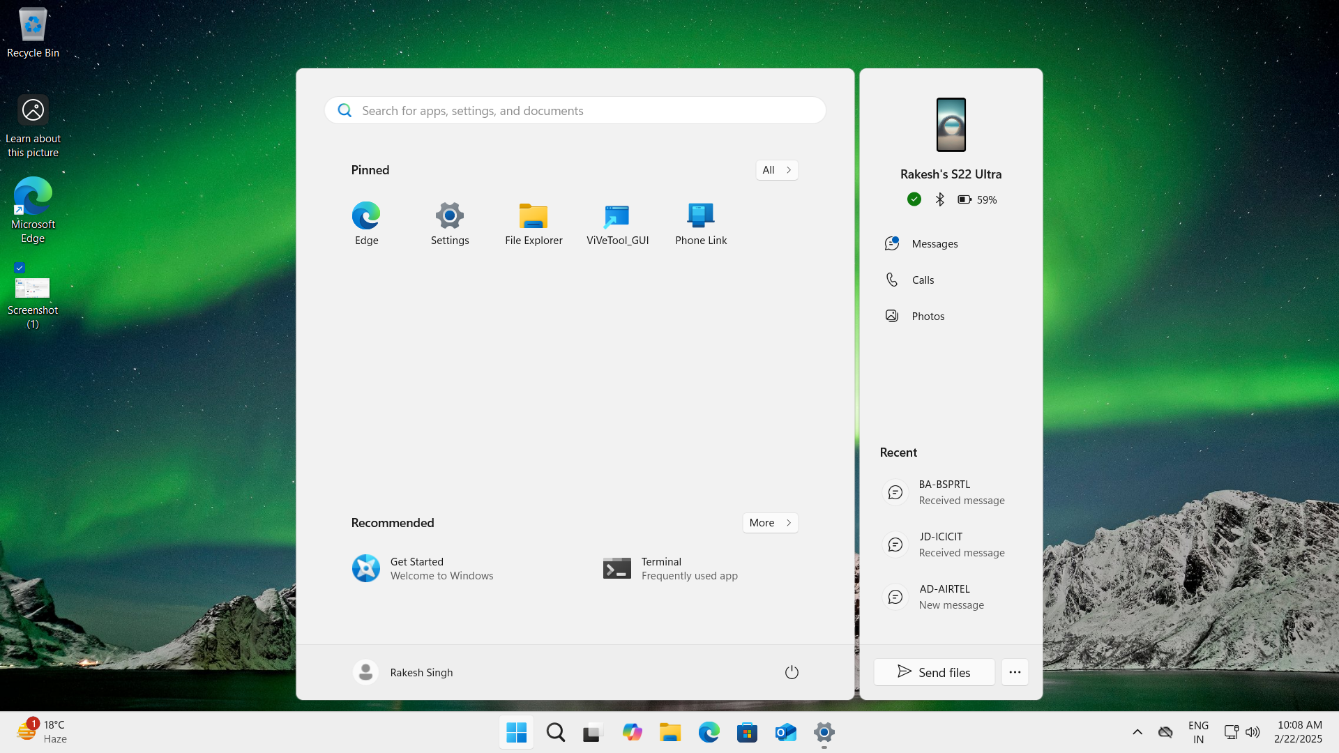 Hands On: La función de menú de inicio de Windows 11 le permite enviar archivos al teléfono Android