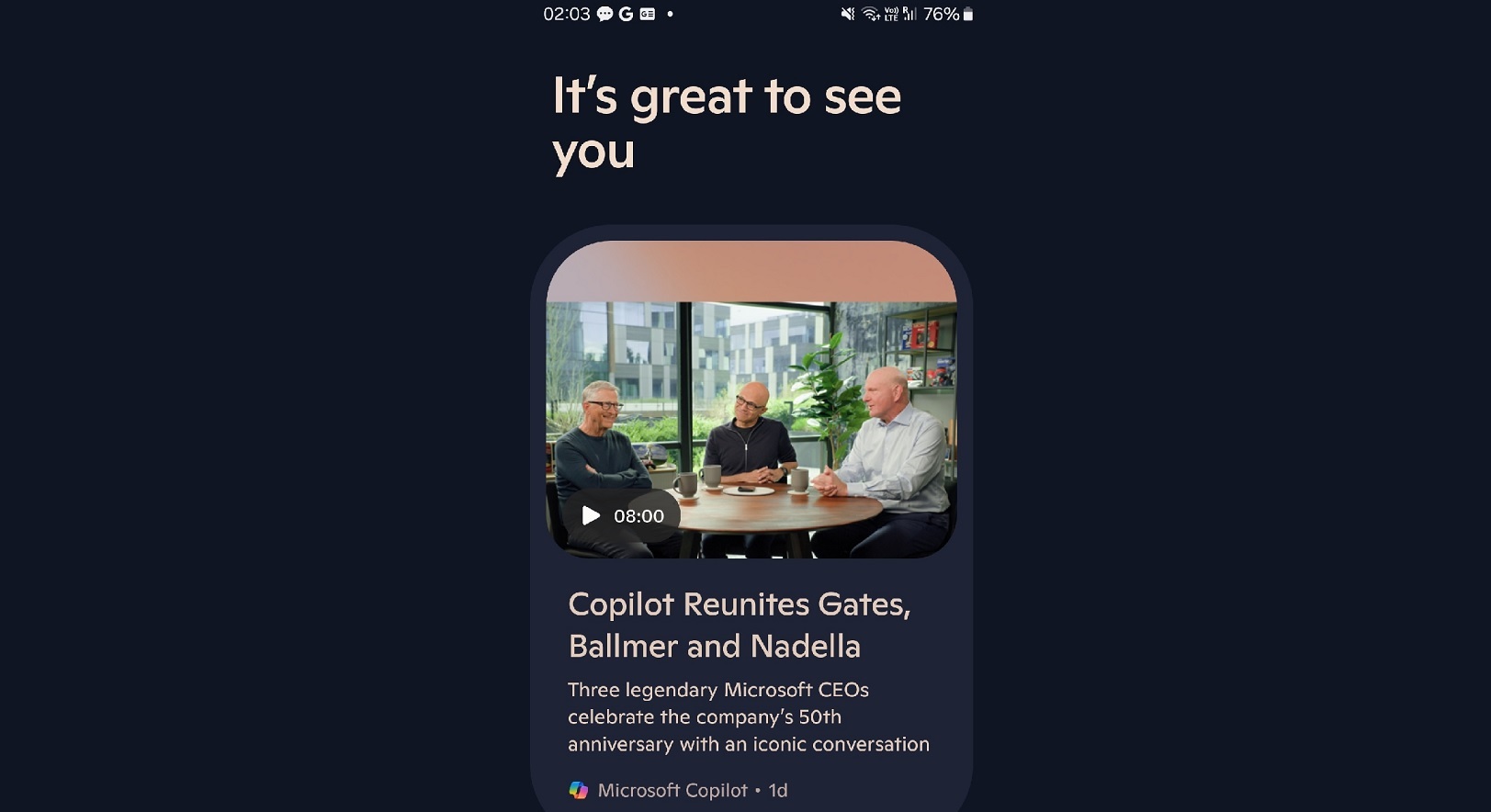 Después de los anuncios, Microsoft Copilot en Android está probando "MSN Feed" para ganar algo de dinero