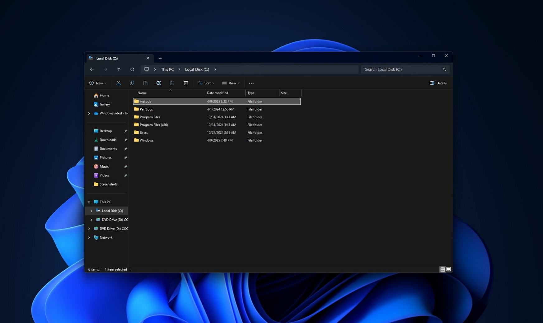 El problema de Windows 11 KB5055523 crea la carpeta "inetPub" de la nada