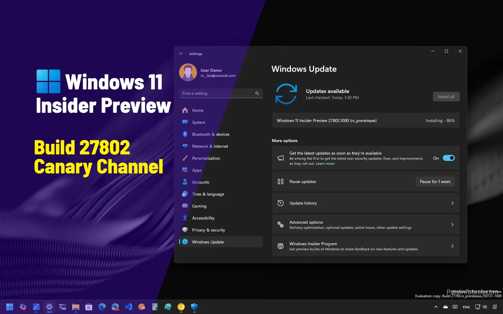 Windows 11 Build 27802 trae nuevas características en Canary Channel