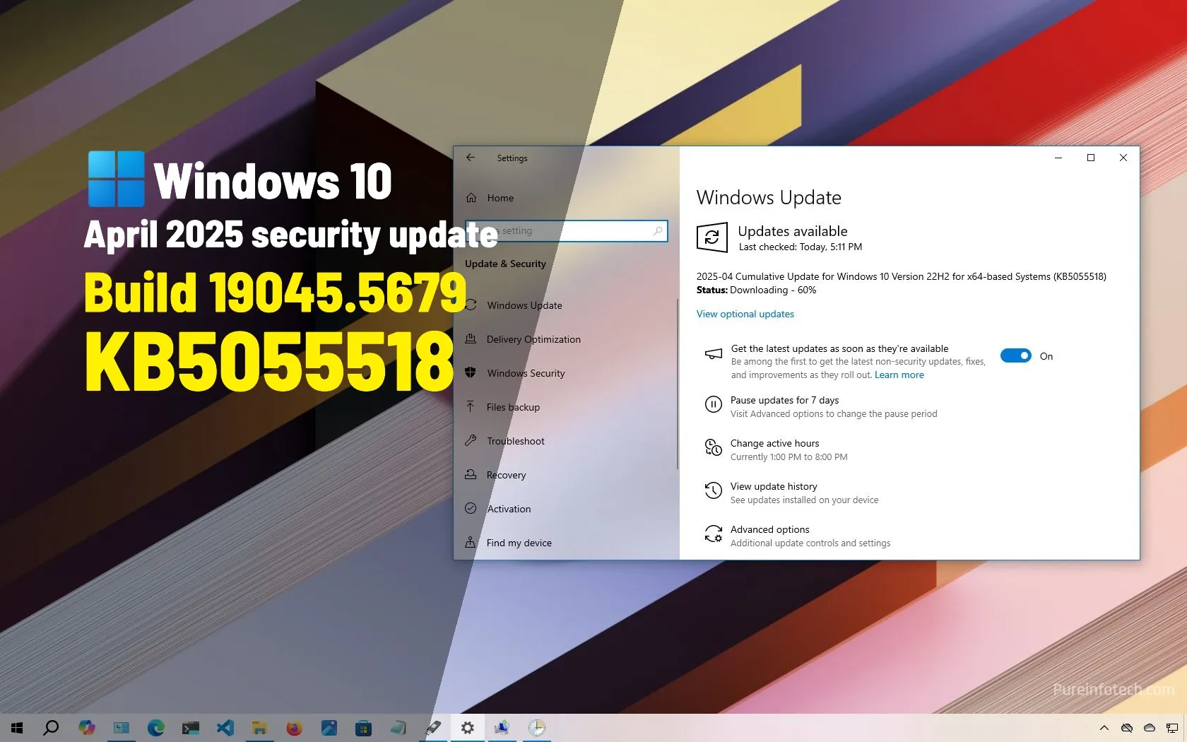 KB5055518 para Windows 10 (Build 19045.5737) Lanzamientos como la actualización de abril de 2025