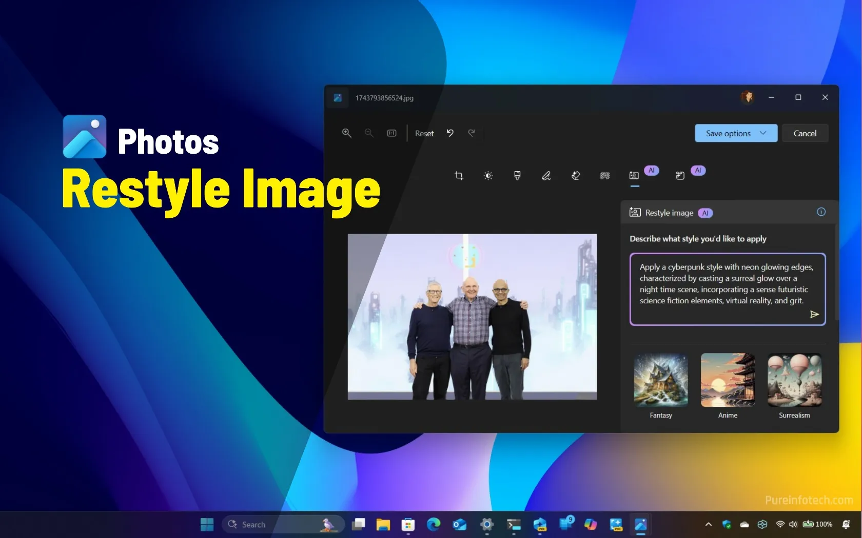 Cómo convertir la imagen en obras de arte con una imagen de Restyle en la aplicación Fotos para Windows 11