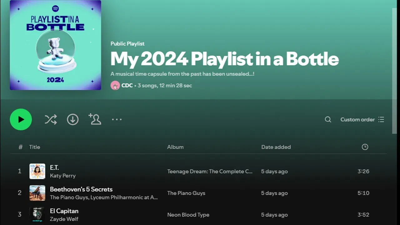 ¿Listo para revisitar 2024? Simplemente abre tu lista de reproducción de Spotify en una botella