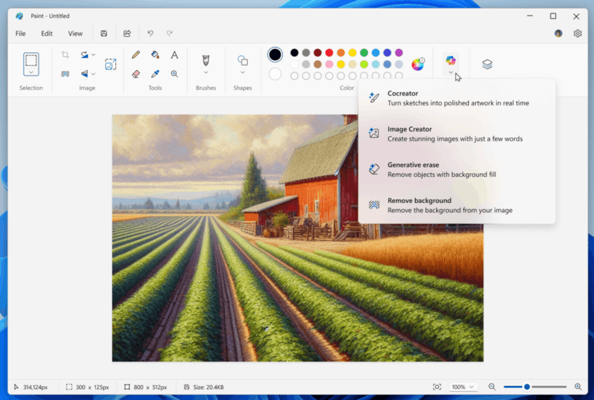 Microsoft Paint tiene un nuevo menú de copiloto que contiene todas sus características de IA
