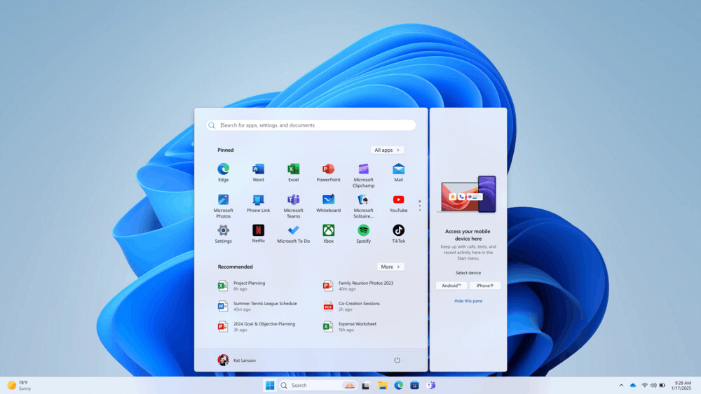 Los usuarios de iPhone ahora tienen el panel complementario de enlaces de teléfono en Windows 11 iniciar