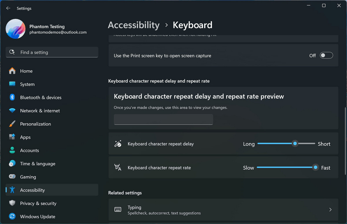 Windows 11 está moviendo las opciones de teclado desde el panel de control hasta la configuración