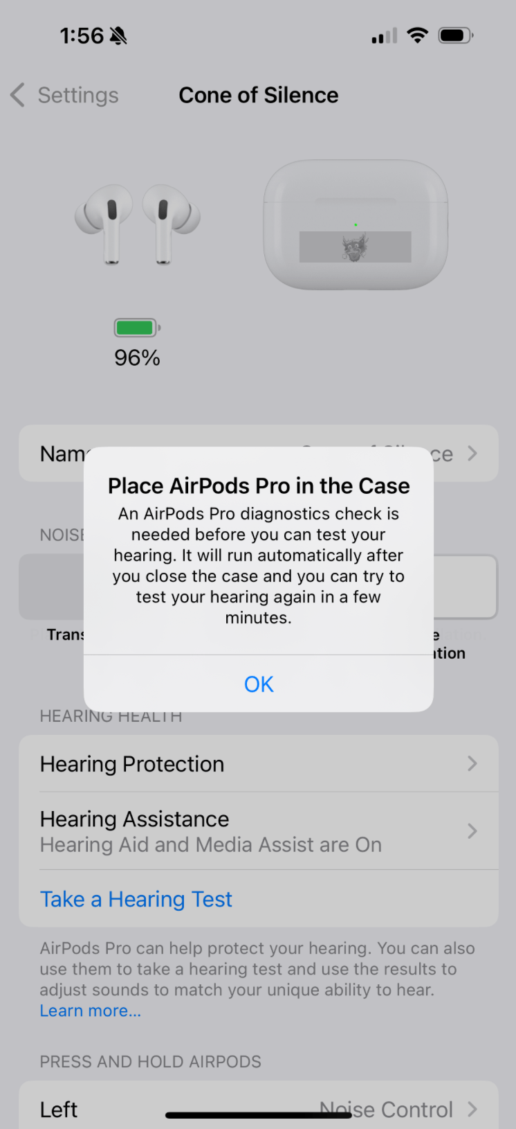 AIRPODS PRO: Error de inicio de inicio de audición "coloca AirPods Pro en caso de que