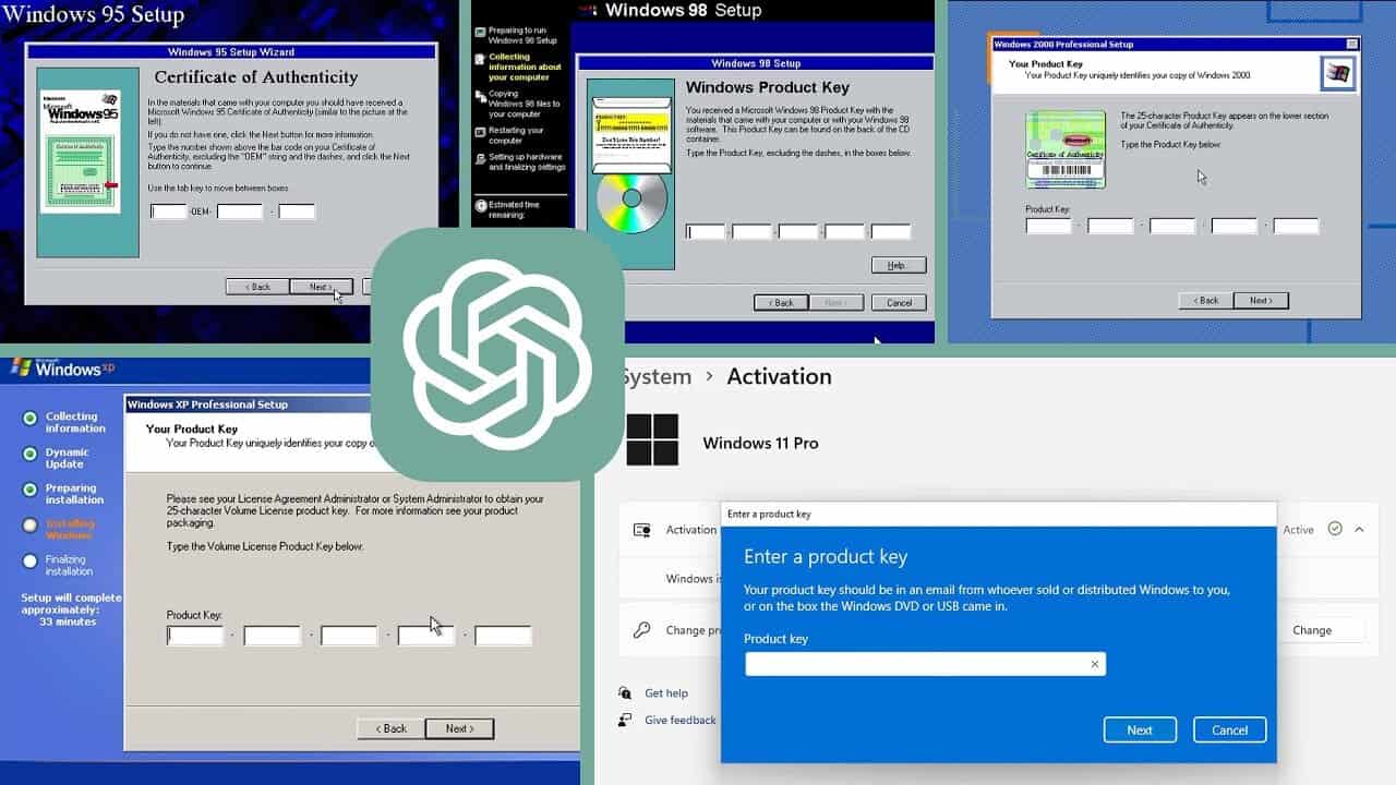 YouTuber Tricks Chatgpt para compartir las llaves de productos en funcionamiento para Windows 95 y más
