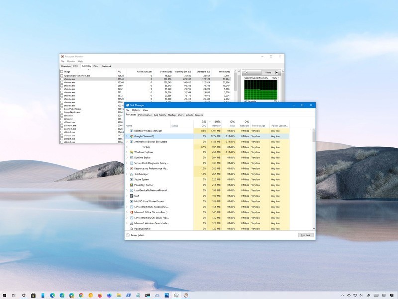 Hvordan bestemme appminnebruk i Windows 10