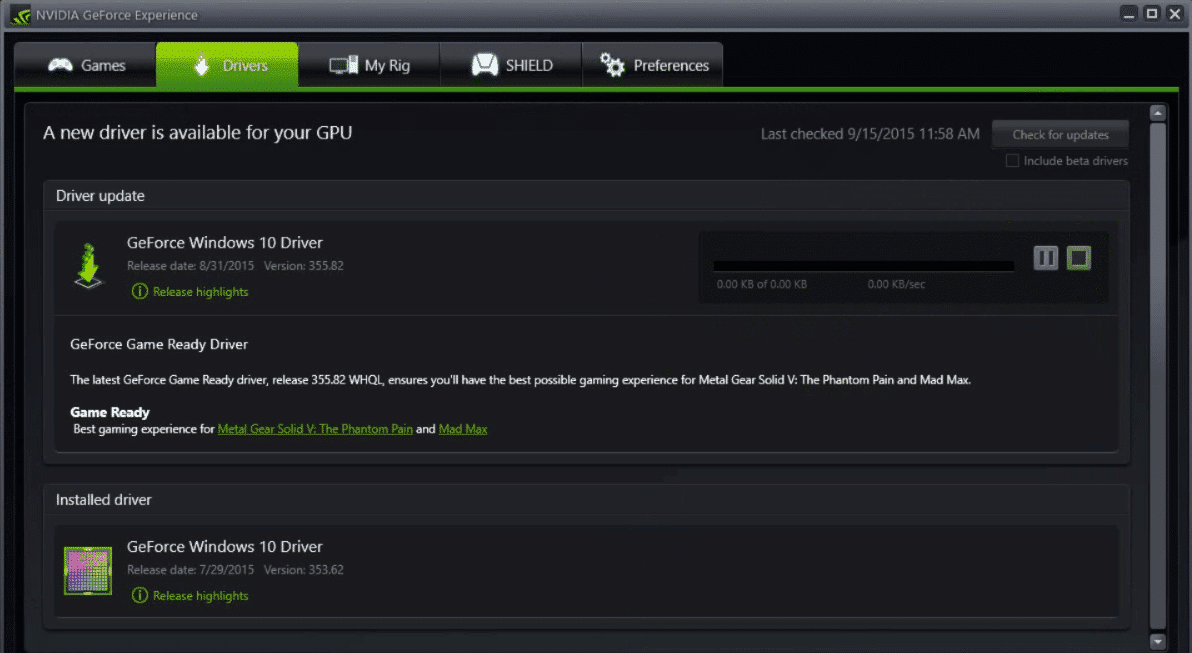 Rett opp manglende evne til å installere driveroppdatering via GeForce Experience