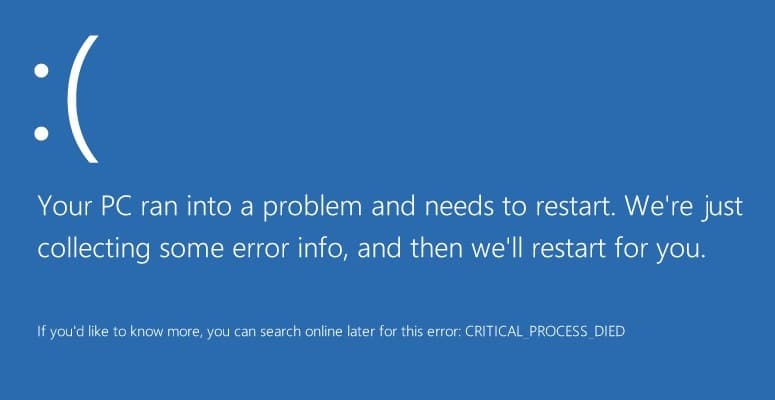 Arreglar CRITICAL_PROCESS_DIED i Windows 10