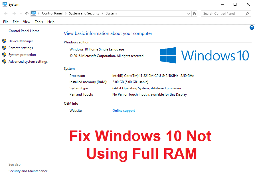 Fiks Windows 10 som ikke bruker full RAM