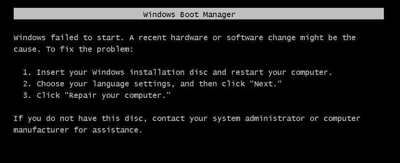 Arreglar Windows no pudo iniciarse. Un cambio reciente de hardware o software podría ser la causa