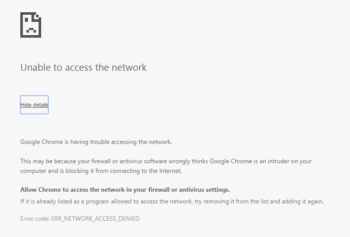 Arreglar la imposibilidad de acceder a la red en Chrome (ERR_NETWORK_CHANGED)
