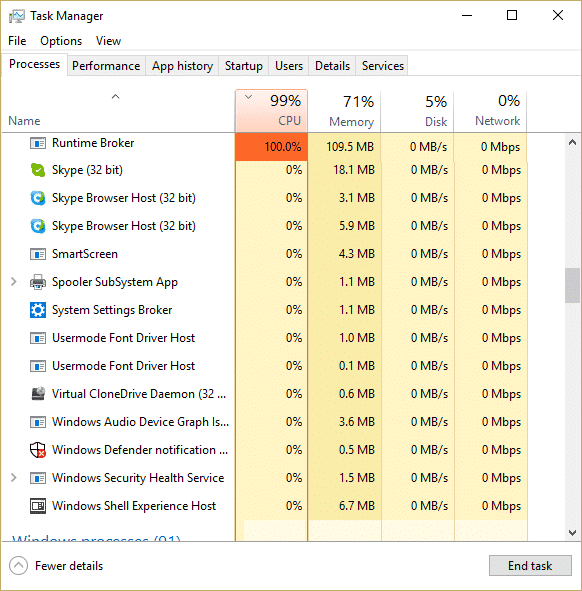 Fiks høy CPU-bruk av RuntimeBroker.exe