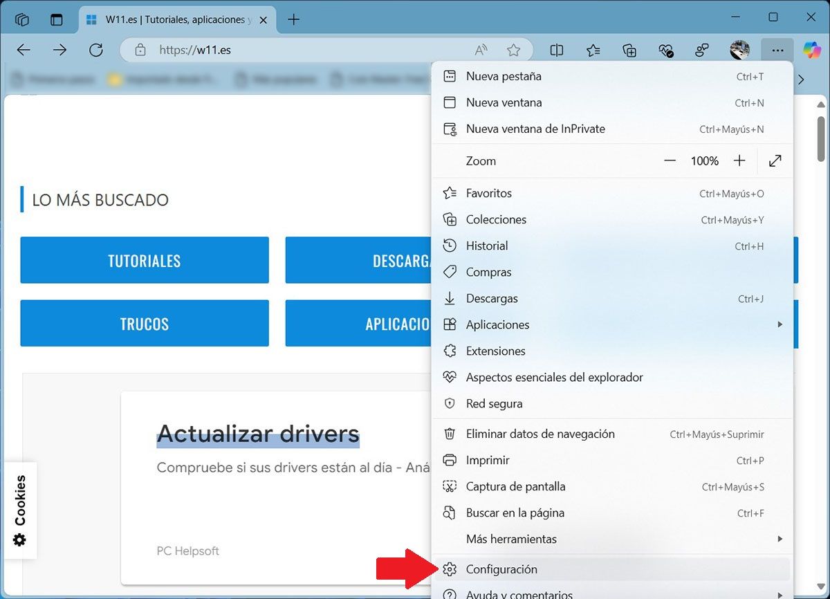 Acceder a la configuración de Microsoft Edge