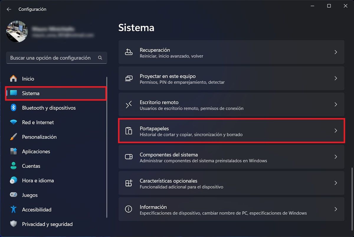 Acceder a las opciones del portapapeles de Windows 11