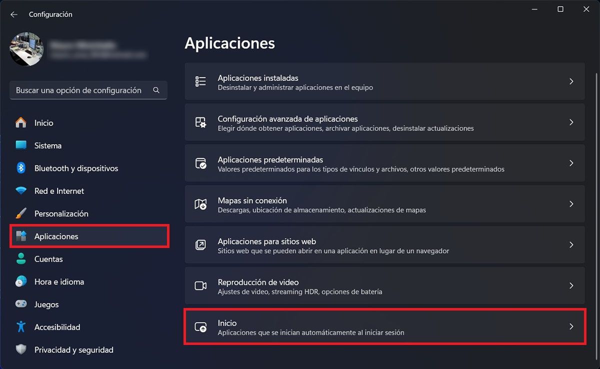 Acceder a los ajustes de aplicaciones de Windows 11