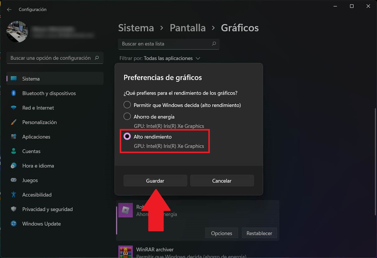 Activar alto rendimiento en juegos Windows 11