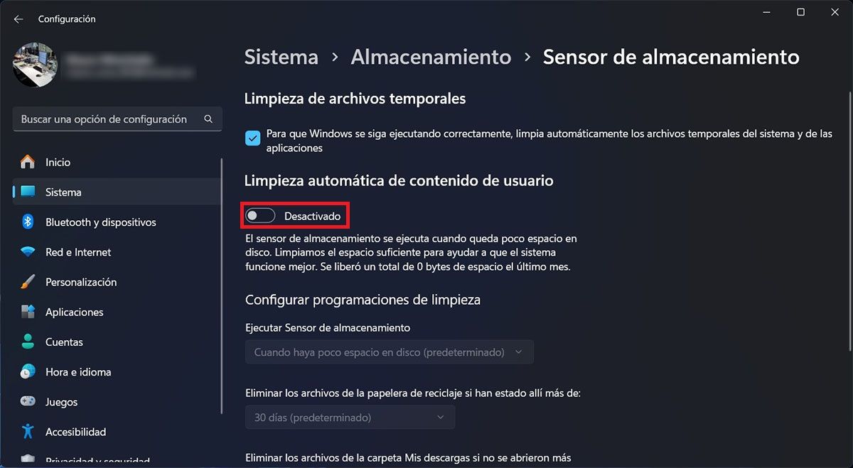 Activar limpieza automática de archivos temporales