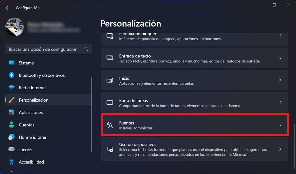 Administrar fuentes de Windows 11