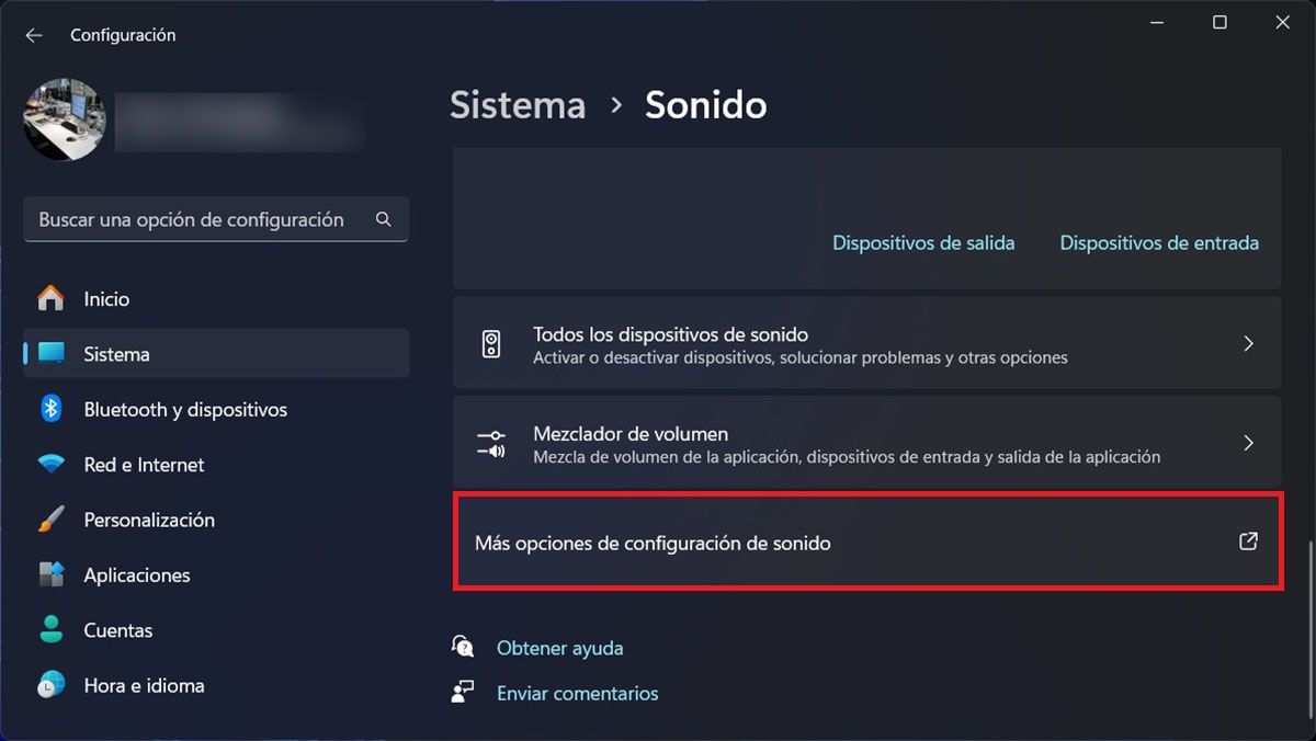 Ajustes de configuración de sonido Windows 11