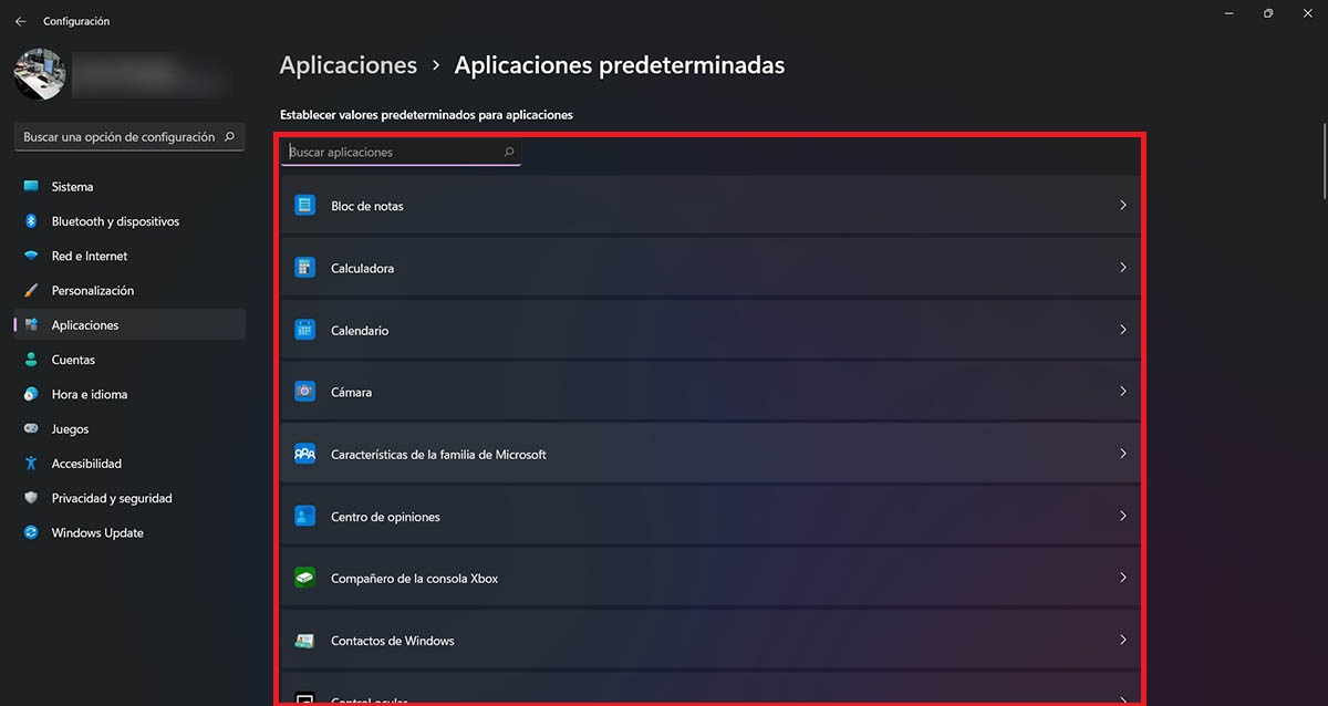 Buscar aplicaciones en la Configuracion de Windows 11