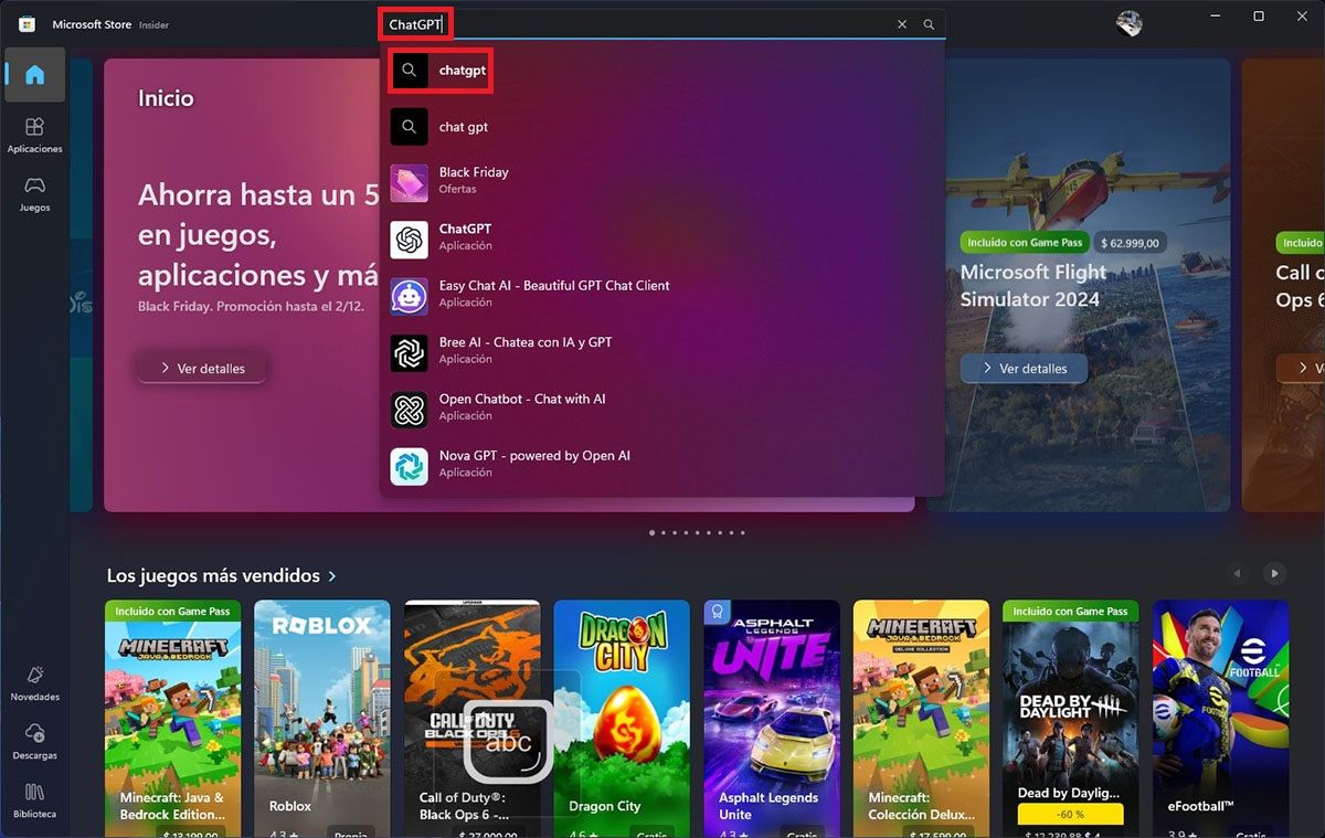 Buscar app ChatGPT en Microsoft Store