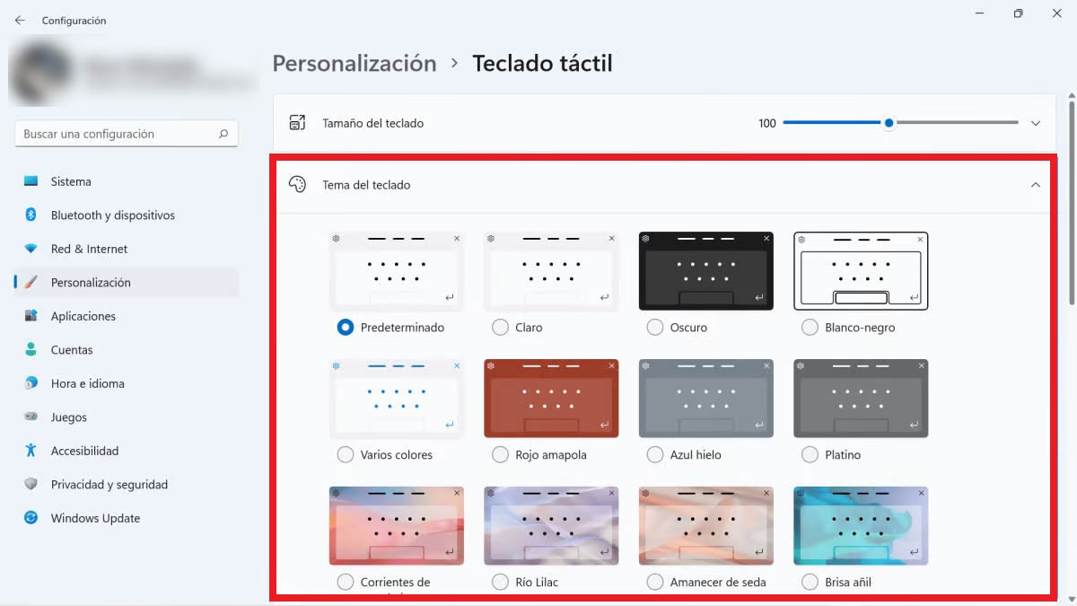 Cambiar tema del teclado en Windows 11