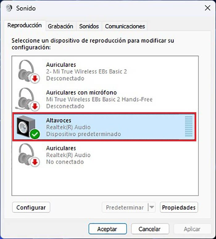 Clic derecho sobre los altavoces integrados