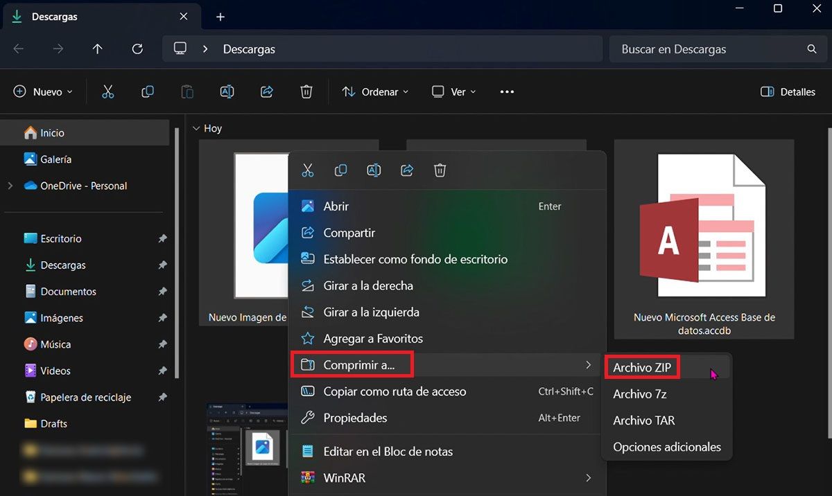 Comprimir archivos en ZIP en Windows 11