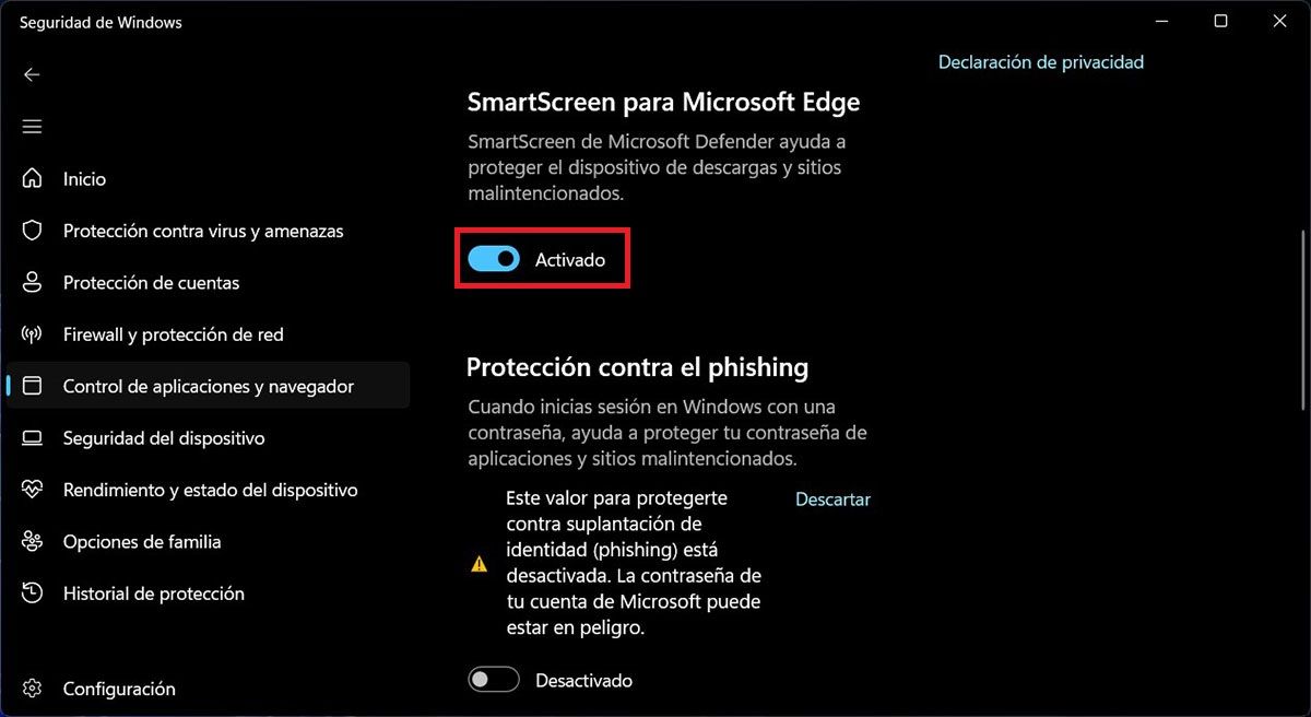 Desactivar SmartScreen en Windows 11