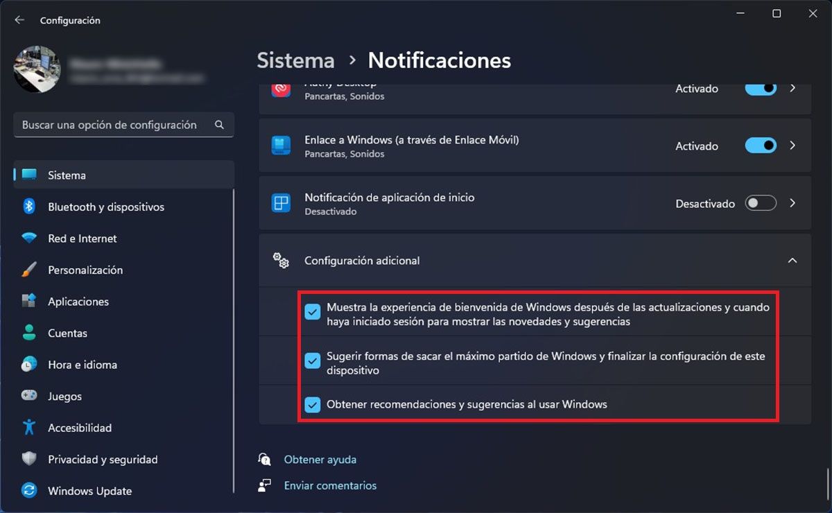 Desactivar sugerencias y recomendaciones en Windows 11