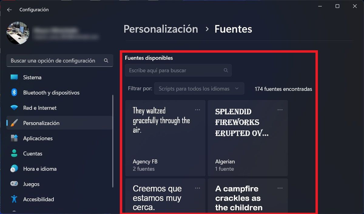 Elegir estilo de fuente en Windows 11