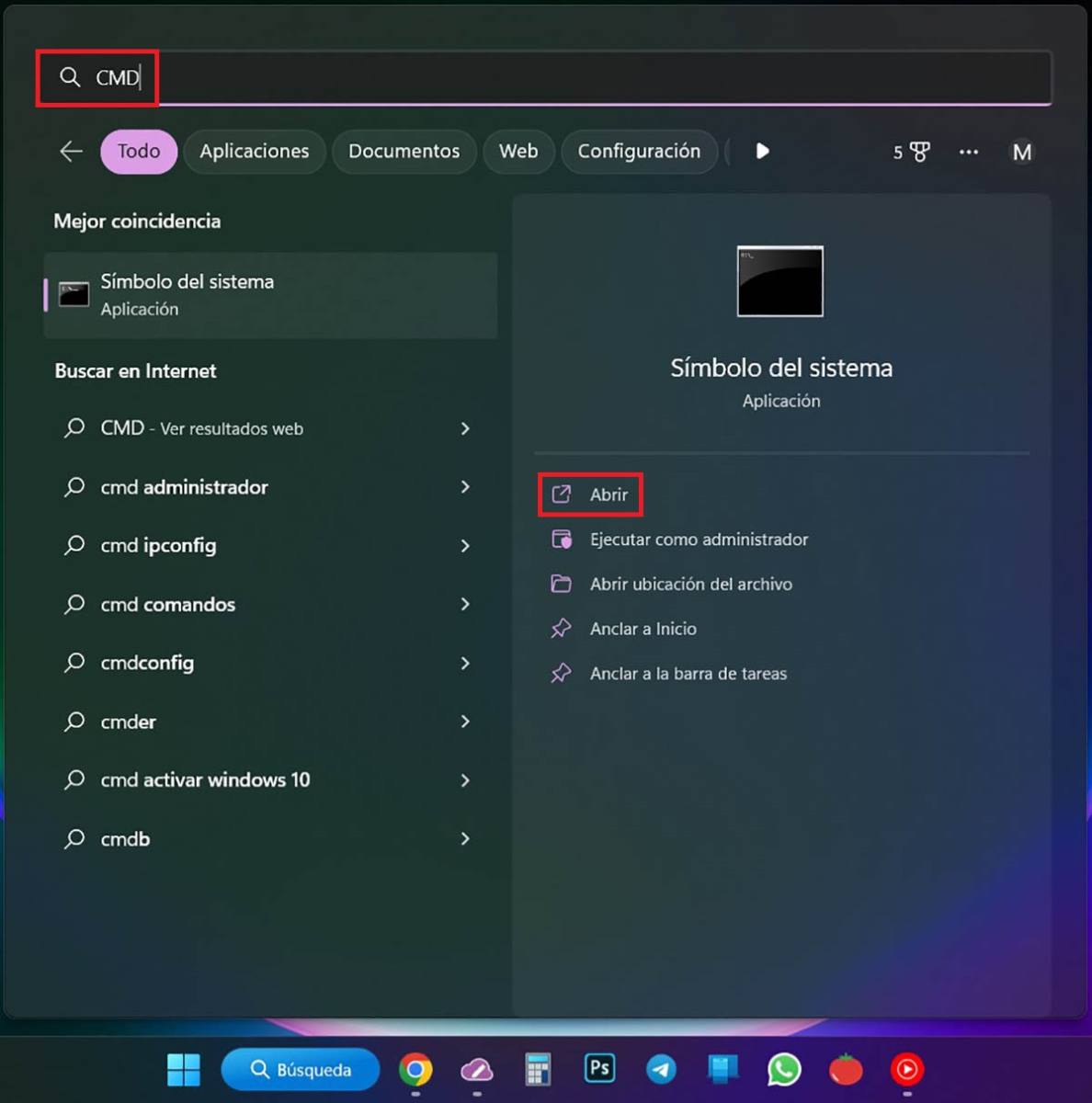 Entrar al Simbolo del sistema de Windows 11