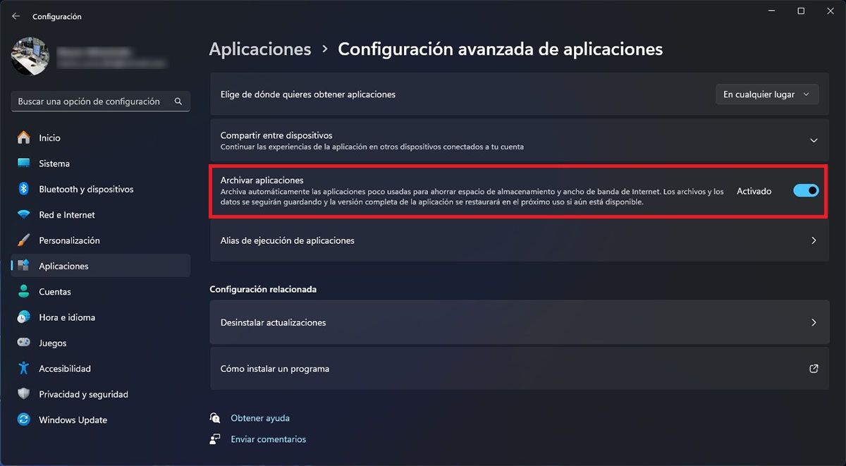 Evitar que Windows 11 archive aplicaciones