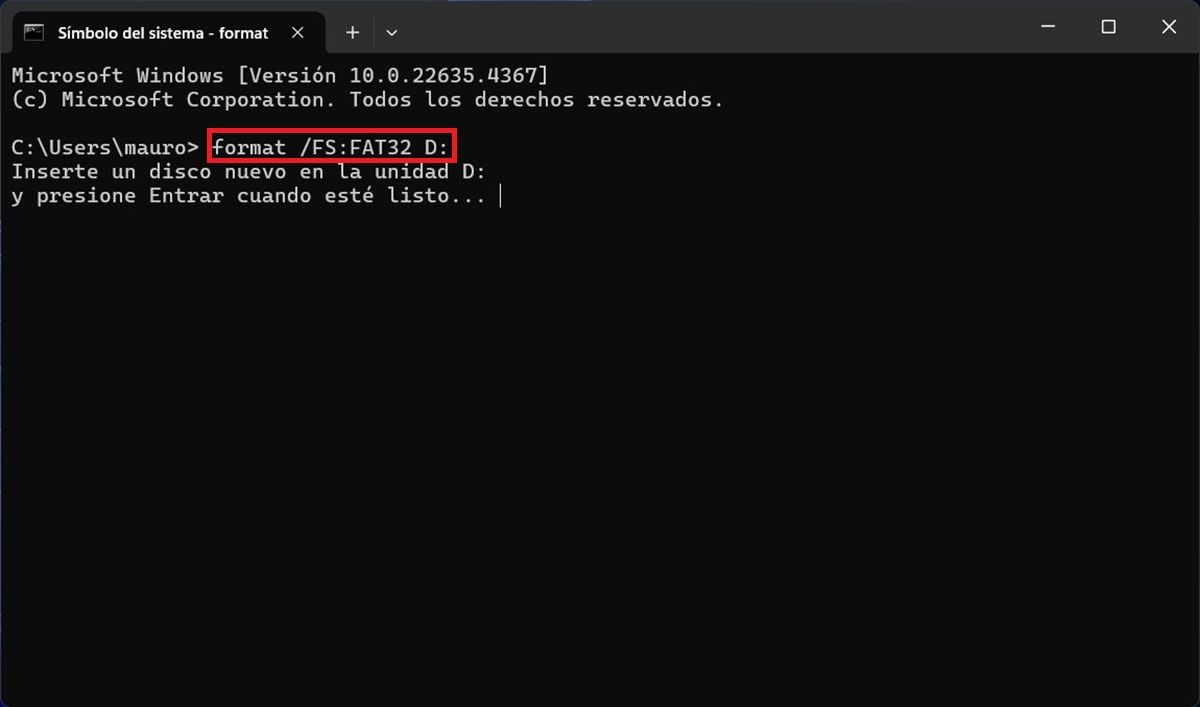 Formatear pendrive a FAT32 desde CMD en Windows 11