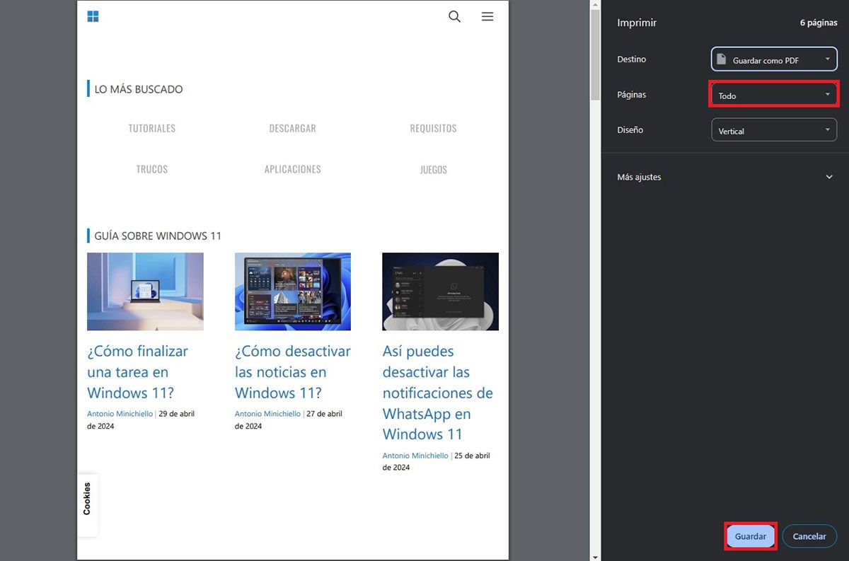 Guardar pagina como PDF en Windows 11