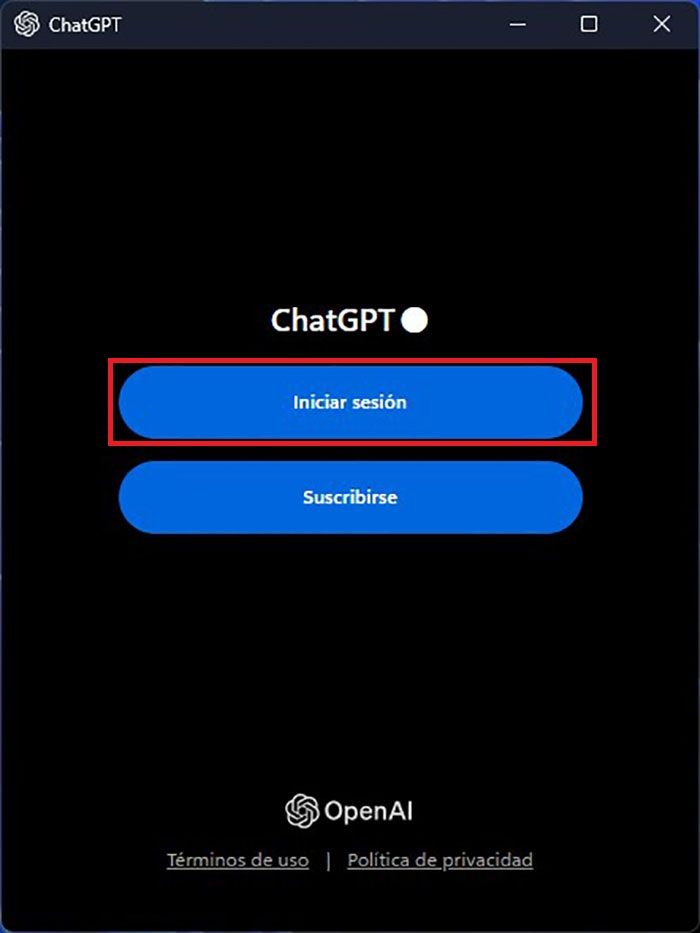 Iniciar sesión en ChatGPT Windows 11